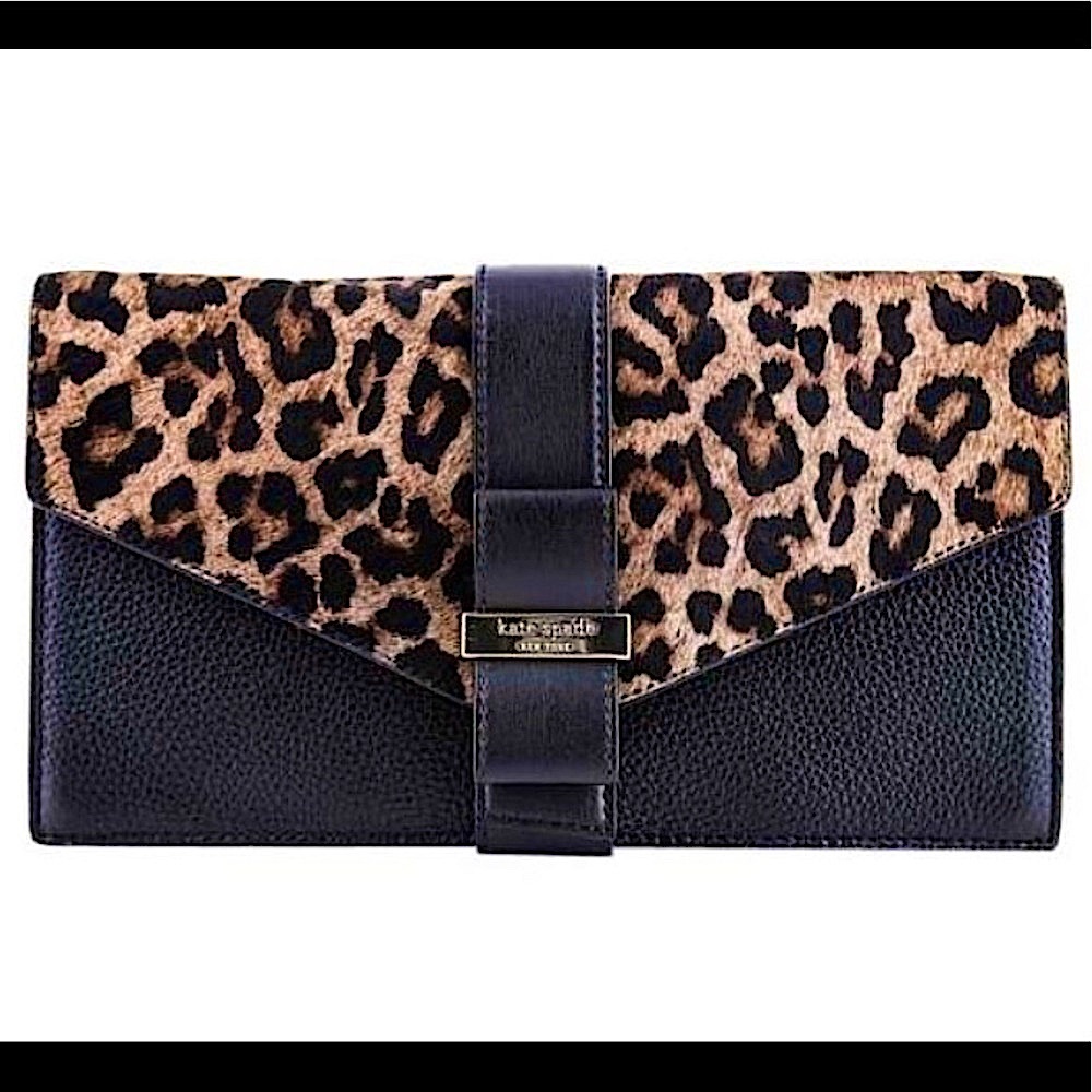 Kate Spade Havana Parchment Clutch Black Leopard NWT